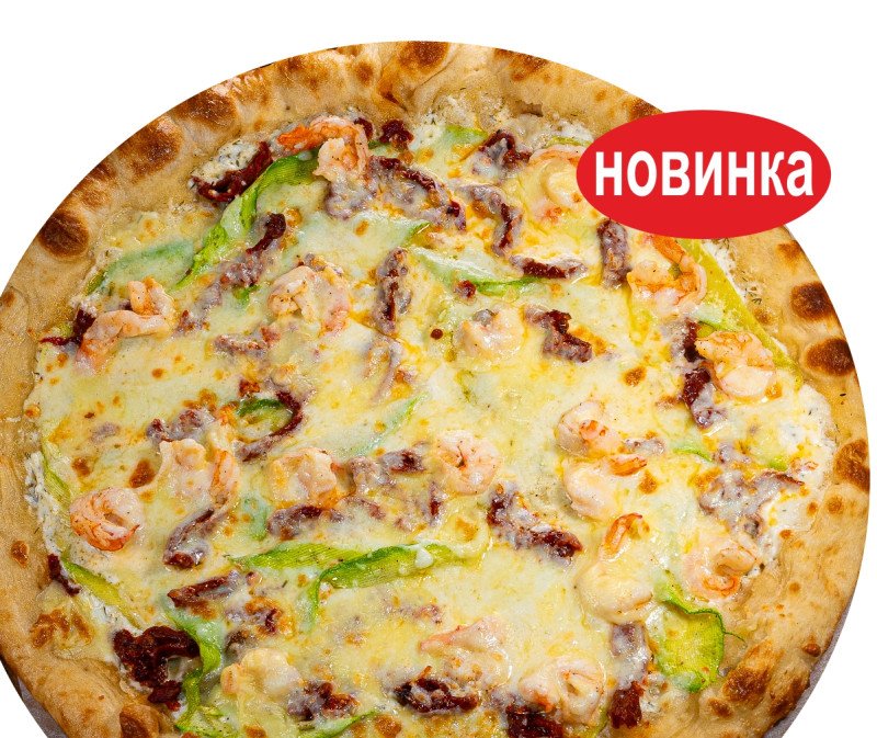 Пицца с креветками, цукини и вялеными томатами 1+1