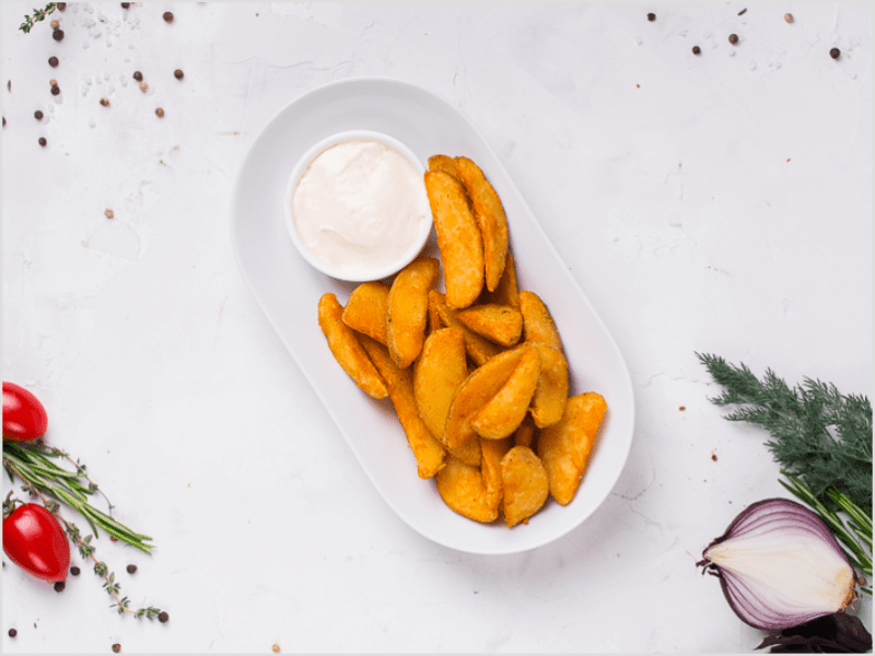 Картофель по деревенски + соус Чесночный