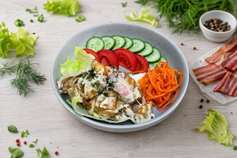 Картофель в слив.соусе с беконом