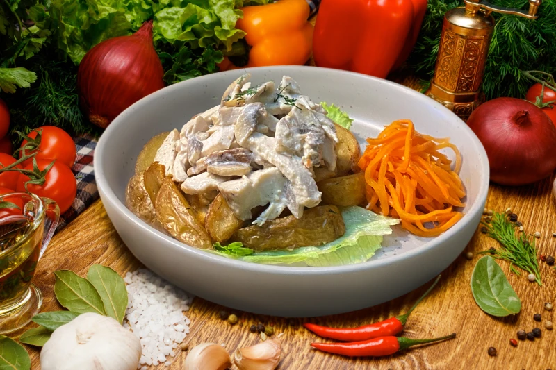 Филе куриной грудки в сливочно-грибном соусе