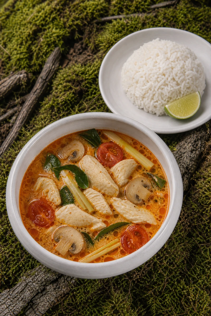 Том Ям на кокосовых сливках с сыром тофу,с мясом курицы
