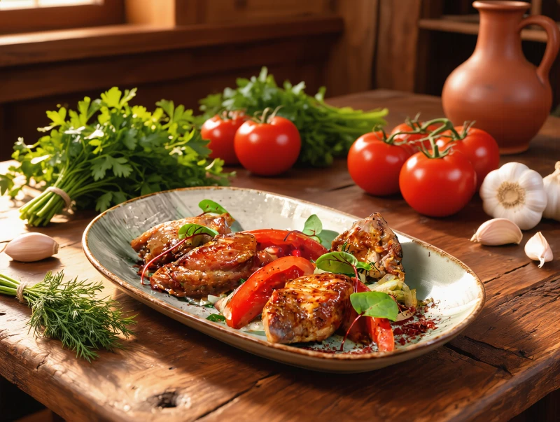 Шашлык грузинский свиной с зеленью и томатами1/140гр