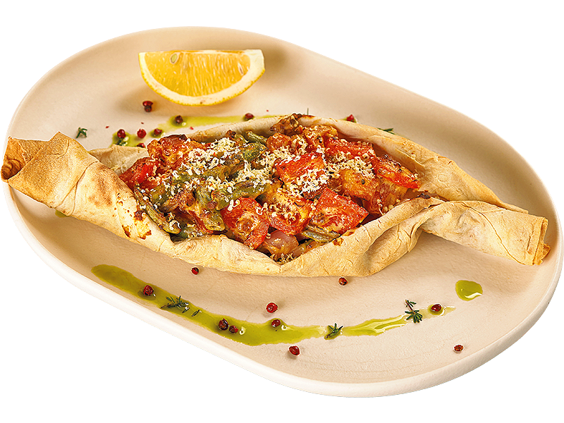 Семга запеченная в лаваше с овощами