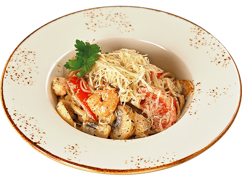 Аришта с морепродуктами в сливочном соусе