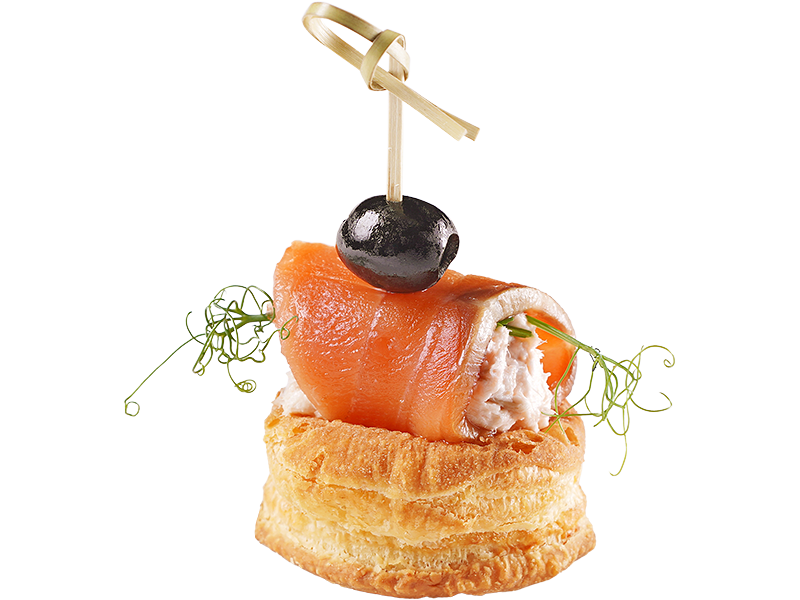 Волован с семгой и рийетом