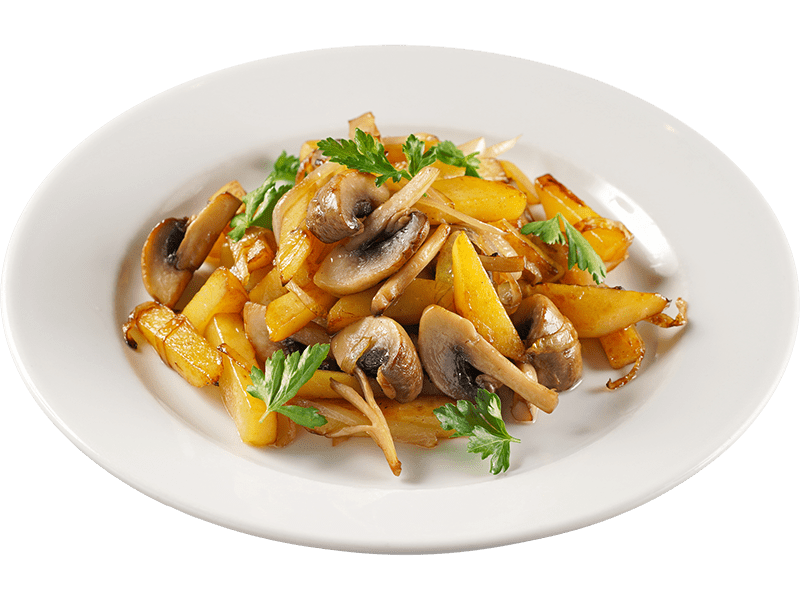 Картофель жареный с грибами и луком