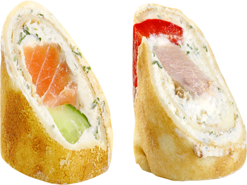 Ролл с курицей с сырным кремом в блинах