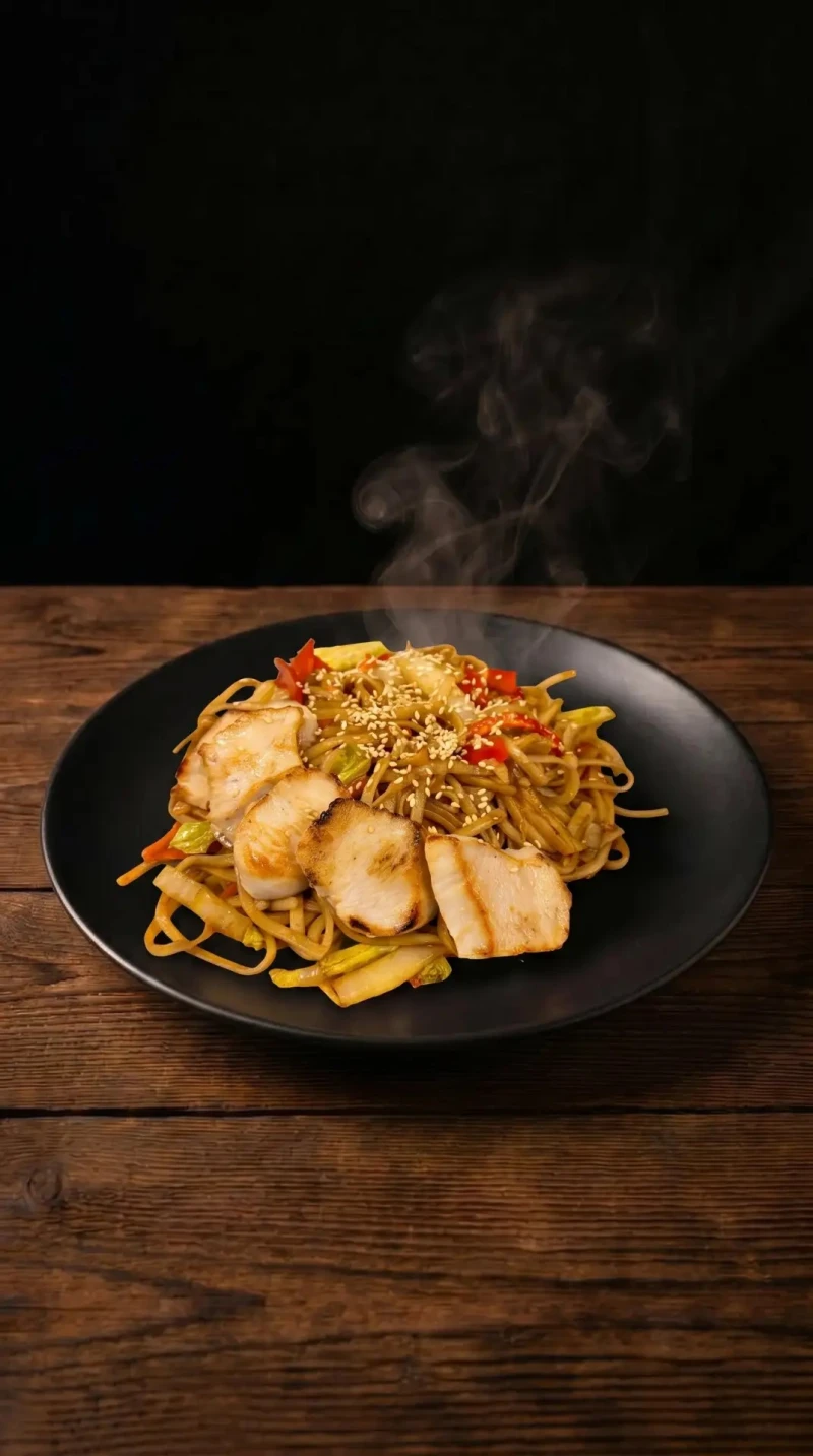 Удон с курицей в устричном соусе