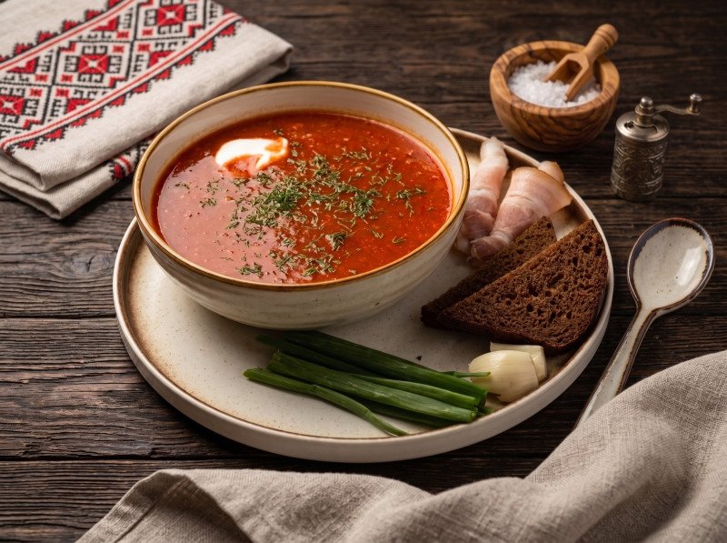 Борщ с говядиной и сметаной
