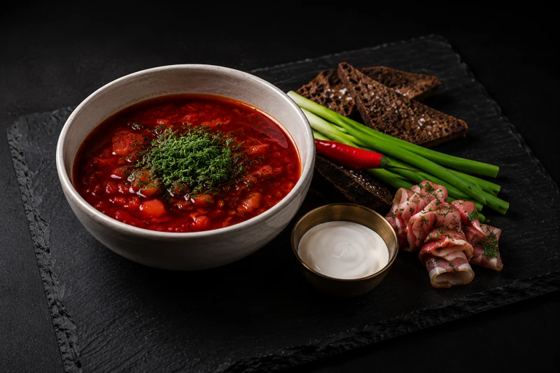 Борщ с гренками