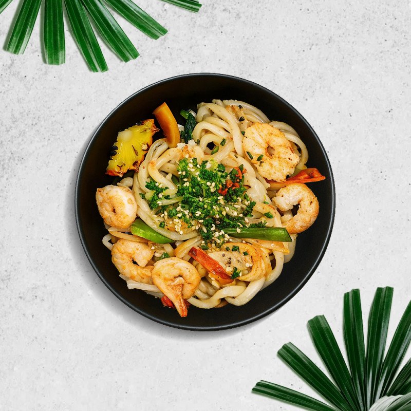 Вок с креветками в соусе хойсин 