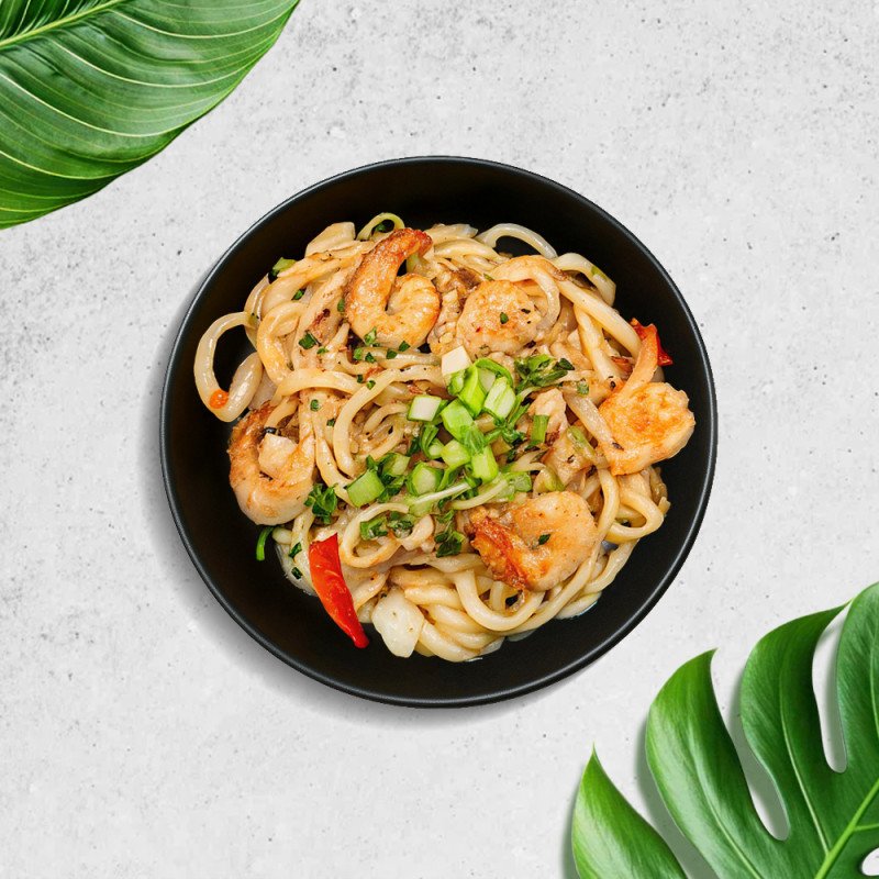 Вок по-гавайски с креветками