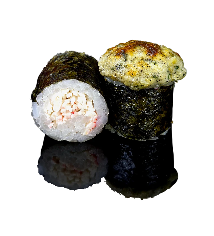 Запеченный хосомаки с крабом
