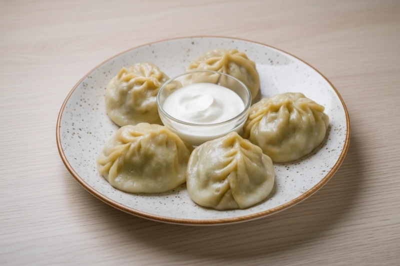 Манты 5шт со сметаной