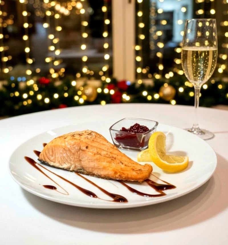 Стейк из семги в клюквенном соусе