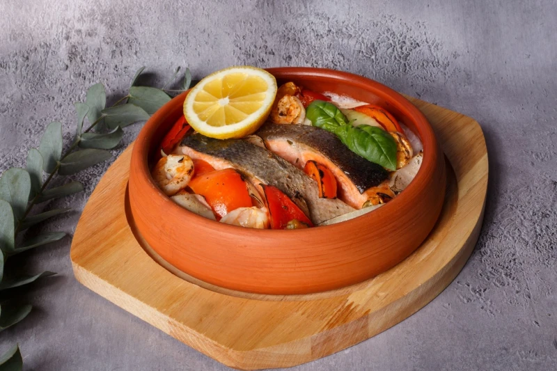 В О/М Сковорода с морепродуктами и овощами 300гр