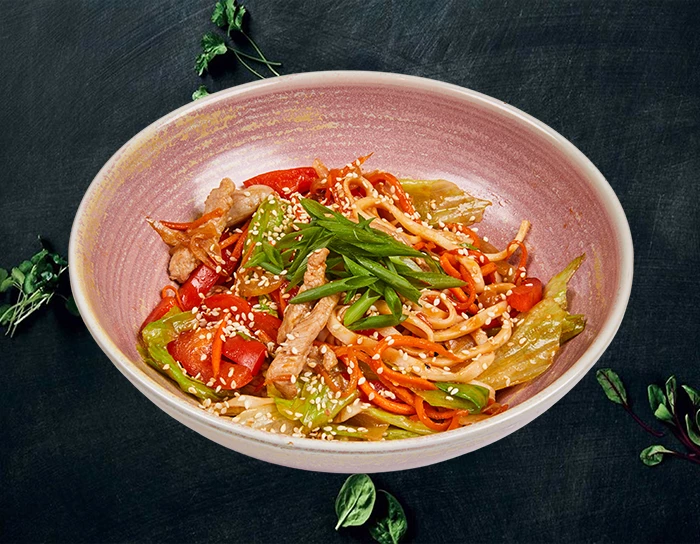 Лапша Китайская со свининой в соусе BBQ