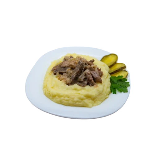 БЕФСТРОГАНОВ С КАРТОФЕЛЬНЫМ ПЮРЕ
