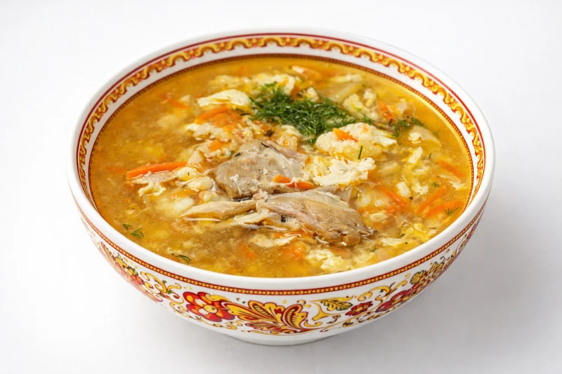 Домашний куриный с клецками и яйцом